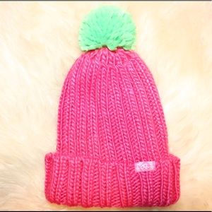 Watermelon pink and green beanie!